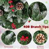 带松果和红色浆果的预亮人造铅笔圣诞树 - 5 英尺 Pre-lit Artificial Pencil Christmas Tree with Pine Cones and Red Berries-5 ft