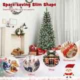 带松果和红色浆果的预亮人造铅笔圣诞树 - 5 英尺 Pre-lit Artificial Pencil Christmas Tree with Pine Cones and Red Berries-5 ft