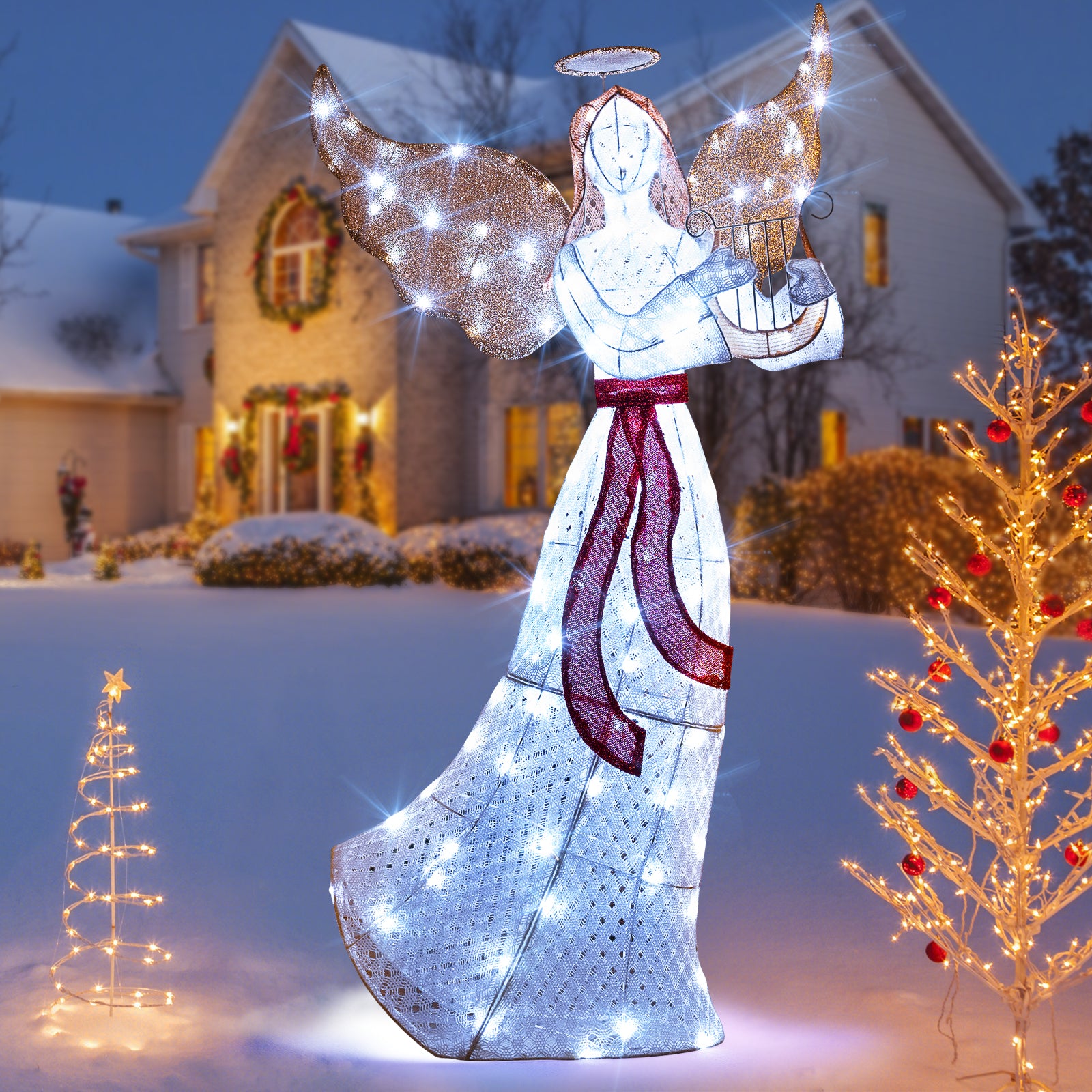 5 ft Christmas Lighted Angel with Harp and 120 Cold White LED Lights – The Best Shop Online Shopping Platform