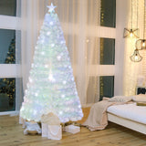 5/6/7 英尺预亮白色人造圣诞树，带彩虹色叶子 - 7 英尺 5/6/7 Feet Pre-Lit White Artificial Christmas Tree with Iridescent Leaves-7 ft