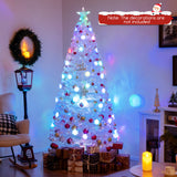 5/6/7 英尺预亮白色人造圣诞树，带彩虹色叶子 - 7 英尺 5/6/7 Feet Pre-Lit White Artificial Christmas Tree with Iridescent Leaves-7 ft