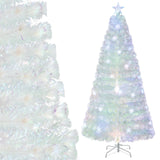 5/6/7 英尺预亮白色人造圣诞树，带彩虹色叶子 - 7 英尺 5/6/7 Feet Pre-Lit White Artificial Christmas Tree with Iridescent Leaves-7 ft