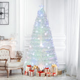 5/6/7 英尺预亮白色人造圣诞树，带彩虹色叶子 - 7 英尺 5/6/7 Feet Pre-Lit White Artificial Christmas Tree with Iridescent Leaves-7 ft