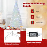 5/6/7 英尺预亮白色人造圣诞树，带彩虹色叶子 - 7 英尺 5/6/7 Feet Pre-Lit White Artificial Christmas Tree with Iridescent Leaves-7 ft