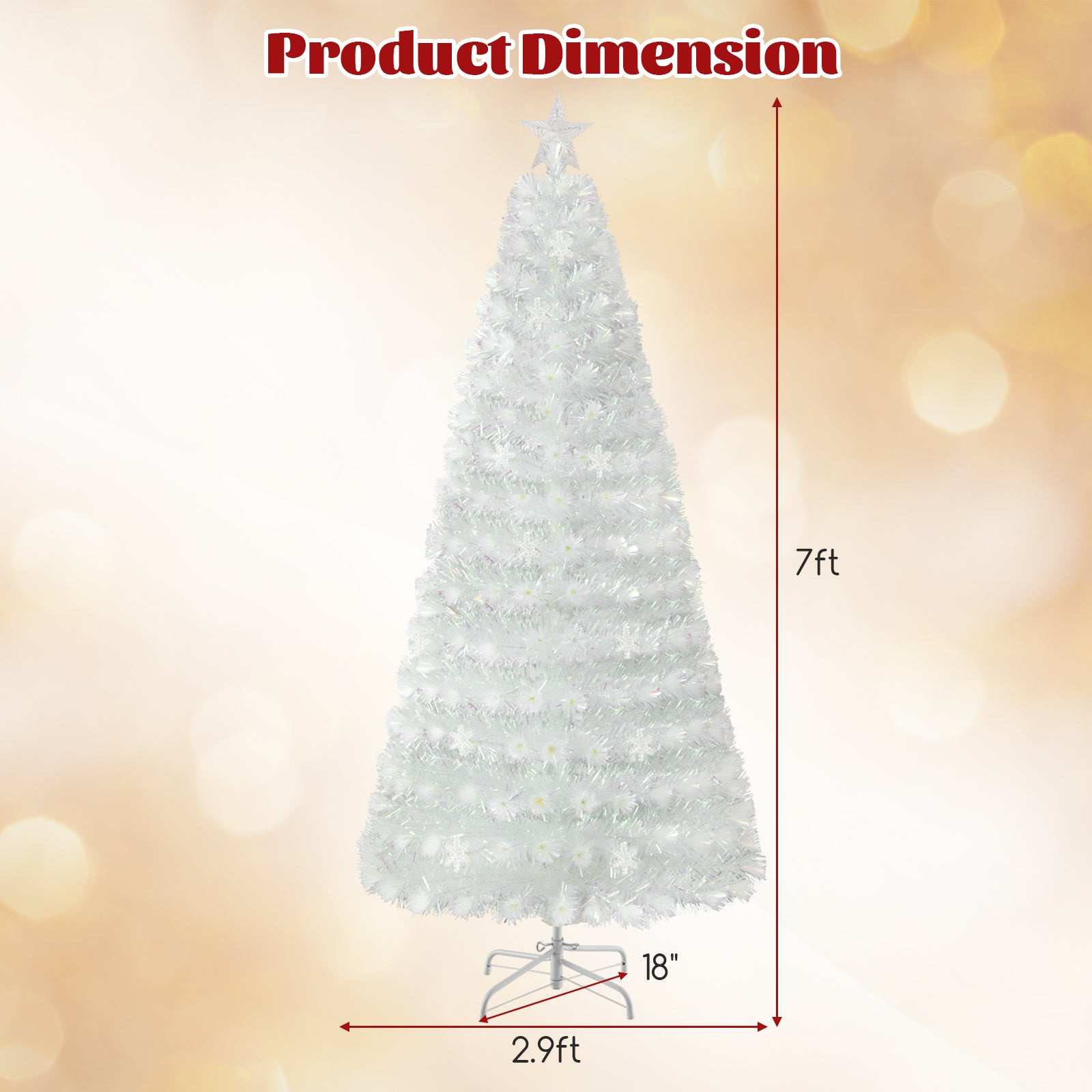 5/6/7 英尺预亮白色人造圣诞树，带彩虹色叶子 - 7 英尺 5/6/7 Feet Pre-Lit White Artificial Christmas Tree with Iridescent Leaves-7 ft