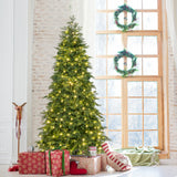 6/7.5 英尺预亮人造圣诞树，具有 11 种模式和金属支架 - 6 英尺 6/7.5 Feet Pre-Lit Artificial Christmas Tree with 11 Modes and Metal Stand-6 ft