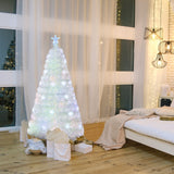 5/6/7 英尺预亮白色人造圣诞树，带彩虹色叶子 - 5 英尺 5/6/7 Feet Pre-Lit White Artificial Christmas Tree with Iridescent Leaves-5 Feet