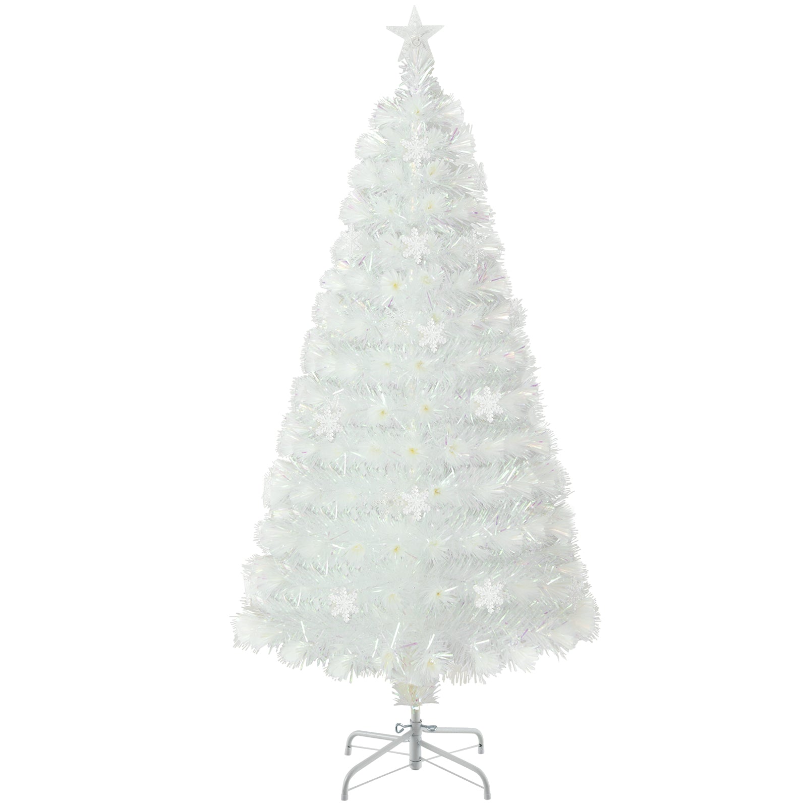 5/6/7 英尺预亮白色人造圣诞树，带彩虹色叶子 - 5 英尺 5/6/7 Feet Pre-Lit White Artificial Christmas Tree with Iridescent Leaves-5 Feet