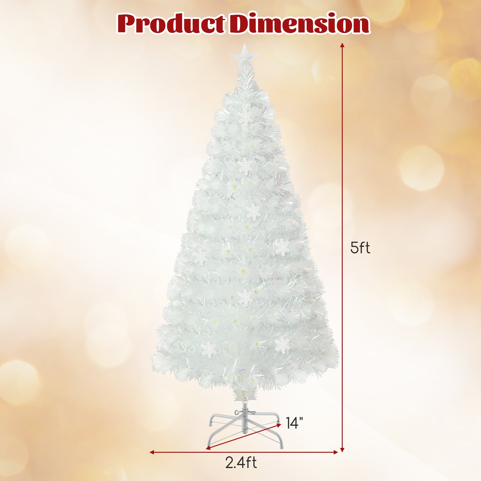 5/6/7 英尺预亮白色人造圣诞树，带彩虹色叶子 - 5 英尺 5/6/7 Feet Pre-Lit White Artificial Christmas Tree with Iridescent Leaves-5 Feet