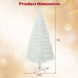 5/6/7 英尺预亮白色人造圣诞树，带彩虹色叶子 - 5 英尺 5/6/7 Feet Pre-Lit White Artificial Christmas Tree with Iridescent Leaves-5 Feet