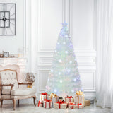 5/6/7 英尺预亮白色人造圣诞树，带彩虹色叶子 - 6 英尺 5/6/7 Feet Pre-Lit White Artificial Christmas Tree with Iridescent Leaves-6 ft