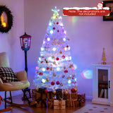 5/6/7 英尺预亮白色人造圣诞树，带彩虹色叶子 - 6 英尺 5/6/7 Feet Pre-Lit White Artificial Christmas Tree with Iridescent Leaves-6 ft