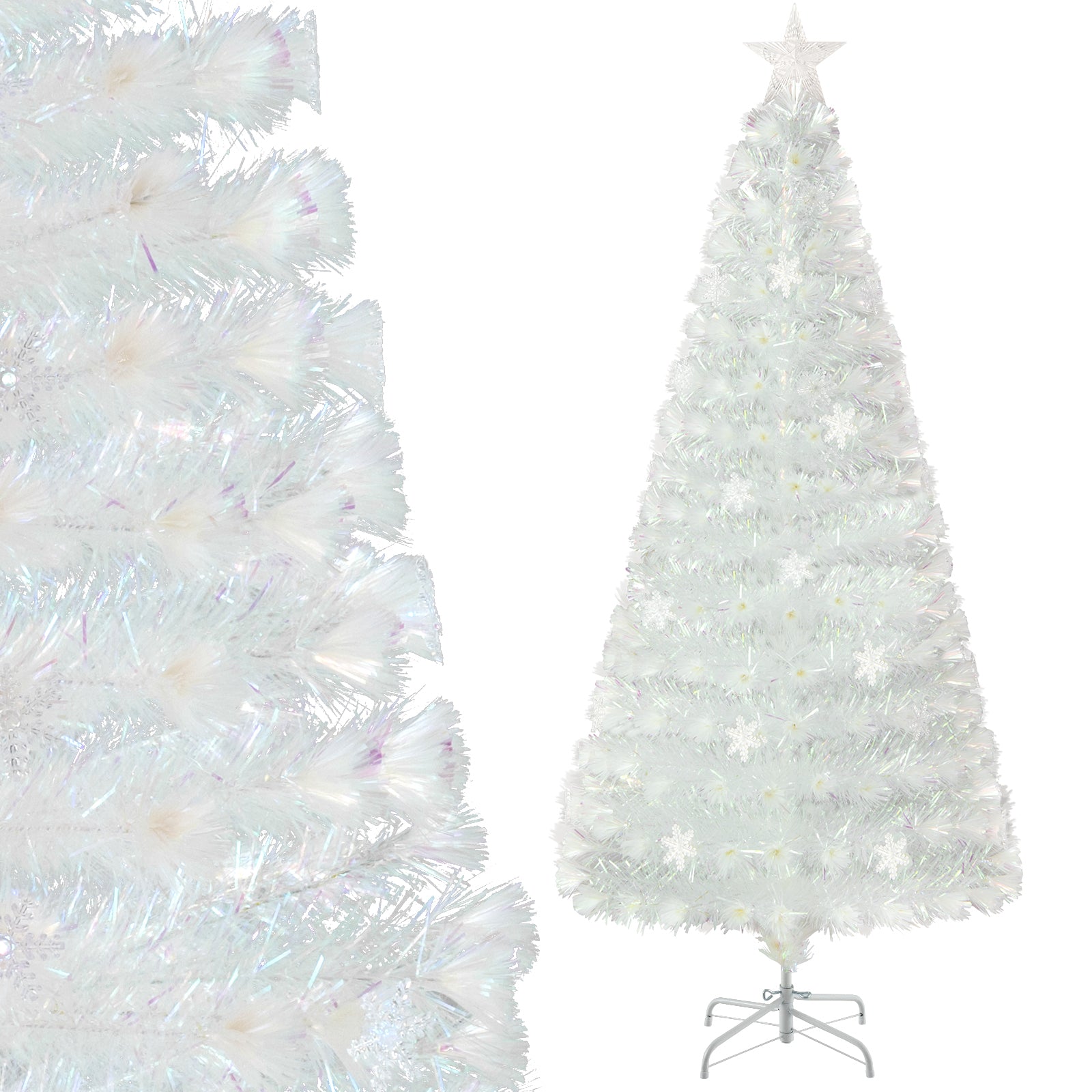 5/6/7 英尺预亮白色人造圣诞树，带彩虹色叶子 - 6 英尺 5/6/7 Feet Pre-Lit White Artificial Christmas Tree with Iridescent Leaves-6 ft
