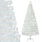 5/6/7 英尺预亮白色人造圣诞树，带彩虹色叶子 - 6 英尺 5/6/7 Feet Pre-Lit White Artificial Christmas Tree with Iridescent Leaves-6 ft