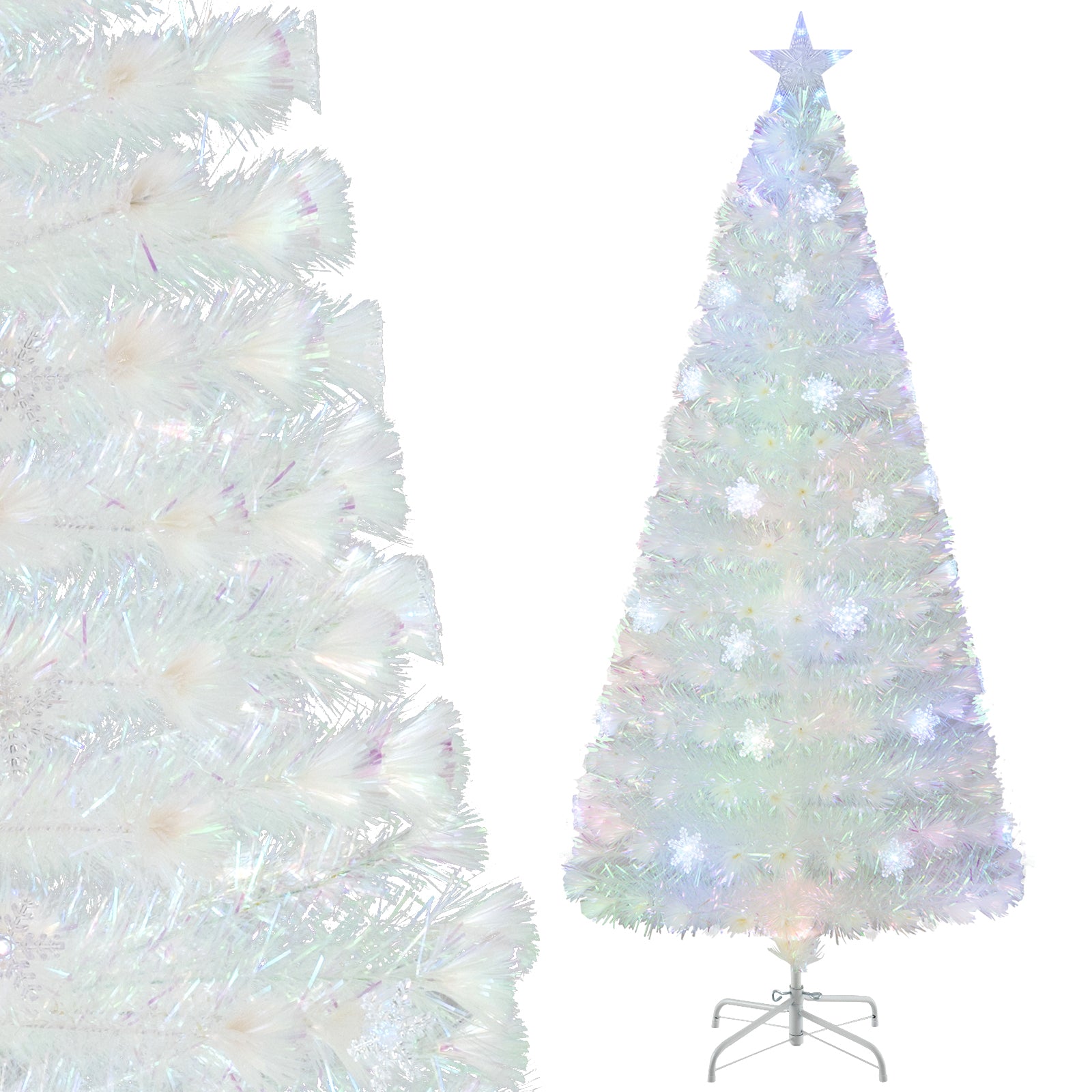 5/6/7 英尺预亮白色人造圣诞树，带彩虹色叶子 - 6 英尺 5/6/7 Feet Pre-Lit White Artificial Christmas Tree with Iridescent Leaves-6 ft
