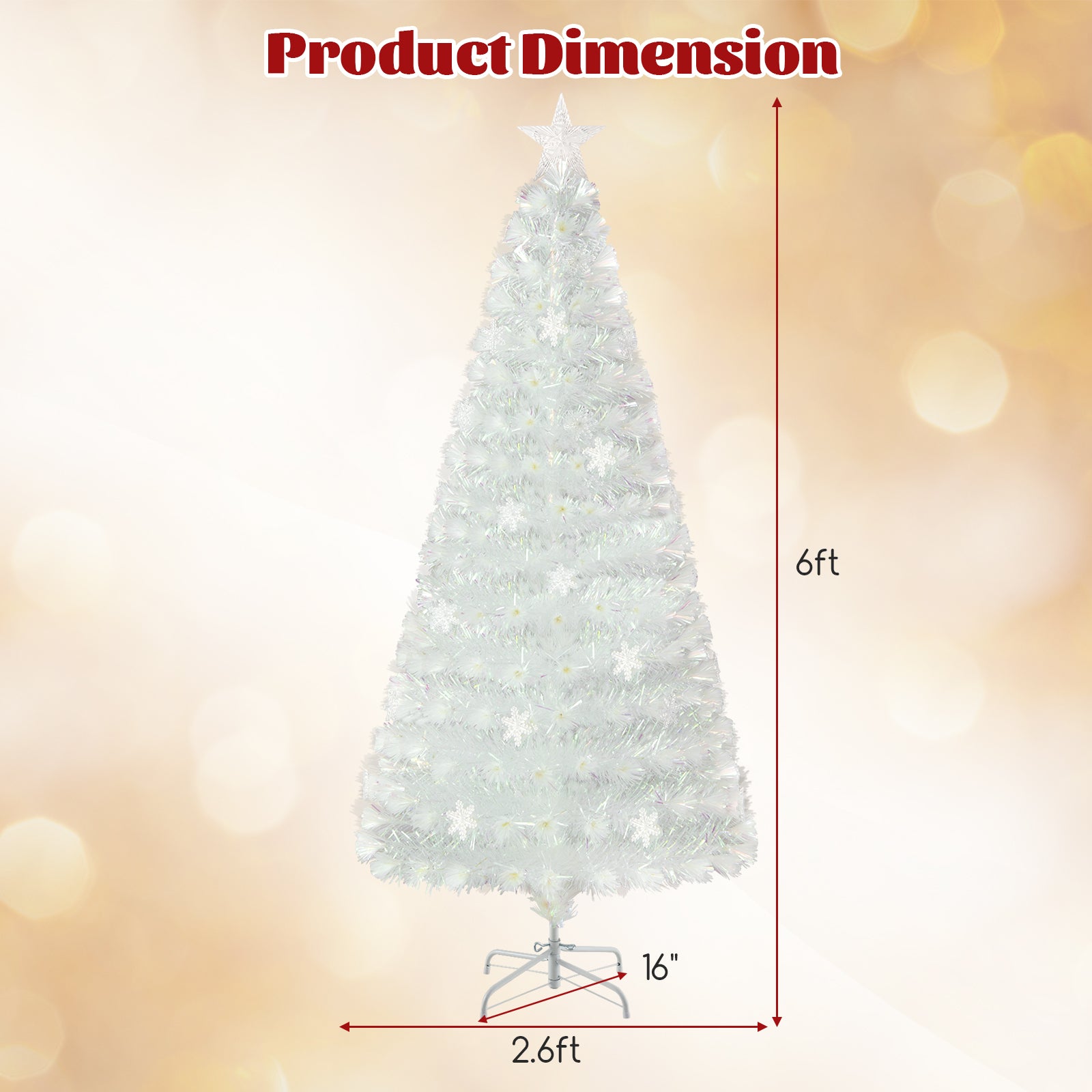5/6/7 英尺预亮白色人造圣诞树，带彩虹色叶子 - 6 英尺 5/6/7 Feet Pre-Lit White Artificial Christmas Tree with Iridescent Leaves-6 ft