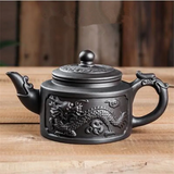 紫砂茶壶 双龙 Dark-red Enameled Tea Pot