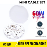 Remax RC-190快充数据线收纳盒 白色/蓝色 Wanbo Fast Charging Cable Set 60W