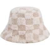 棋盘格绒毛保暖渔夫帽 米色/卡其色【2色混发】Checked Bucket Hat