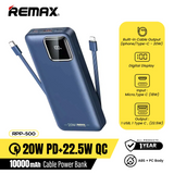 REMAX睿量 自带线快充充电宝 白色/蓝色 2 in 1 Cables PD+QC Power Bank 10000mAh