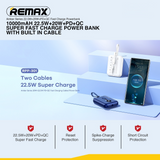 Remax RPP301自带线快充充电宝 白色/蓝色 2 in 1 Cables PD+QC Power Bank 10000mAh