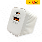KLGO PD-700 USB A+C 快充头 白色 USB A+C Fast Charger PD25W QC3.0