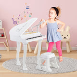 37键儿童钢琴键盘带凳子和琴盖-白色 37 Keys Kids Piano Keyboard with Stool and Piano Lid-White