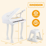 37键儿童钢琴键盘带凳子和琴盖-白色 37 Keys Kids Piano Keyboard with Stool and Piano Lid-White