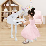 37键儿童钢琴键盘带凳子和琴盖-白色 37 Keys Kids Piano Keyboard with Stool and Piano Lid-White