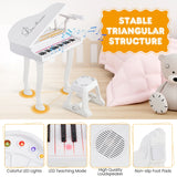 37键儿童钢琴键盘带凳子和琴盖-白色 37 Keys Kids Piano Keyboard with Stool and Piano Lid-White