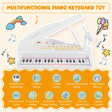 37键儿童钢琴键盘带凳子和琴盖-白色 37 Keys Kids Piano Keyboard with Stool and Piano Lid-White