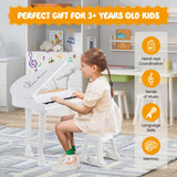 37键儿童钢琴键盘带凳子和琴盖-白色 37 Keys Kids Piano Keyboard with Stool and Piano Lid-White