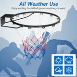 15 英寸篮球框替换球门，带全天候网和安装硬件 - 黑色 15 Inch Basketball Rim Goal Replacement with All Weather Net and Mounting Hardware-Black