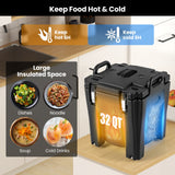 32 QT 便携式保温食品架，带不锈钢桶，适用于餐饮野营-黑色 32 QT Portable Insulated Food Carrier with Stainless Steel Barrel for Catering Camping-Black