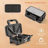 三合一1200瓦三明治机带可拆卸不粘板-黑色 3-in-1 1200W Sandwich Maker with Removable Non-Stick Plates-Black