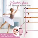 4 英尺便携式独立式双人芭蕾舞把杆-粉色 4 Foot Portable Freestanding Double Ballet Barre-Pink