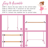 4 英尺便携式独立式双人芭蕾舞把杆-粉色 4 Foot Portable Freestanding Double Ballet Barre-Pink