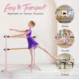 4 英尺便携式独立式双人芭蕾舞把杆-粉色 4 Foot Portable Freestanding Double Ballet Barre-Pink