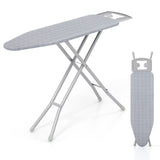 带熨斗架和 7 层高度的全尺寸熨衣板 - 灰色 Full Size Ironing Board with Iron Rest and 7-Level Height-Gray