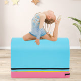 儿童体操跳马箱带可拆卸垫子提手-蓝色 Gymnastics Vaulting Box with Detachable Mat Carrying Handle for Kids-Blue