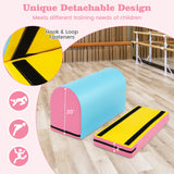 儿童体操跳马箱带可拆卸垫子提手-蓝色 Gymnastics Vaulting Box with Detachable Mat Carrying Handle for Kids-Blue