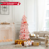 雪绒 5 英尺人造粉色圣诞树，带 328 个树枝尖 Snow Flocked 5 FT Artificial Pink Xmas Tree with 328 Branch Tips