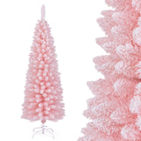 雪绒 5 英尺人造粉色圣诞树，带 328 个树枝尖 Snow Flocked 5 FT Artificial Pink Xmas Tree with 328 Branch Tips