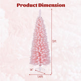 雪绒 5 英尺人造粉色圣诞树，带 328 个树枝尖 Snow Flocked 5 FT Artificial Pink Xmas Tree with 328 Branch Tips