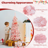 雪绒 5 英尺人造粉色圣诞树，带 328 个树枝尖 Snow Flocked 5 FT Artificial Pink Xmas Tree with 328 Branch Tips