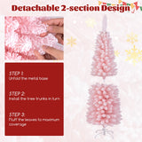 雪绒 5 英尺人造粉色圣诞树，带 328 个树枝尖 Snow Flocked 5 FT Artificial Pink Xmas Tree with 328 Branch Tips