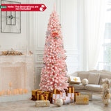 雪绒 7 英尺人造粉色圣诞树，带 635 个树枝尖 Snow Flocked 7 FT Artificial Pink Xmas Tree with 635 Branch Tips