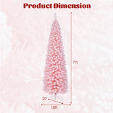 雪绒 7 英尺人造粉色圣诞树，带 635 个树枝尖 Snow Flocked 7 FT Artificial Pink Xmas Tree with 635 Branch Tips