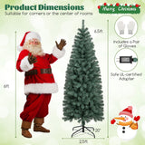 6.5 英尺预亮蓝色人造圣诞树超薄，带 9 种照明模式 - 6.5 英尺 6.5 Feet Pre-Lit Blue Artificial Christmas Tree Slim with 9 Lighting Modes-6.5 ft