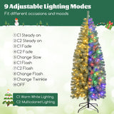 6.5 英尺预亮蓝色人造圣诞树超薄，带 9 种照明模式 - 6.5 英尺 6.5 Feet Pre-Lit Blue Artificial Christmas Tree Slim with 9 Lighting Modes-6.5 ft